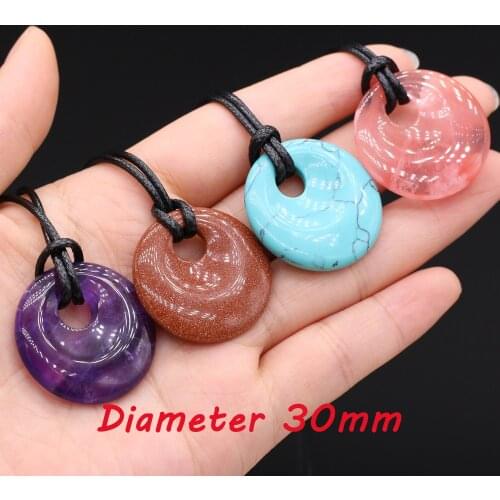 Natural Stone Big Hole Crystal Necklace Simple Round Lapis lazuli Opal Amulet Pendant Necklace Jewelry for Women Party Gifts