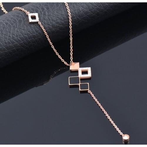 SINLEERY Black and White Pendant Stainless steel necklace Cubic Zirconia necklaces for women bijoux femme XL336 SK