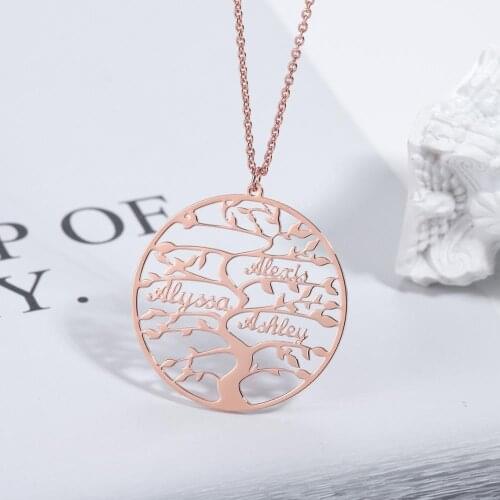 Personalized Tree Of Life Custom Name Necklace Stainless Steel Golden Family Tree Women Letter Necklace Jewelry Couple Gifts