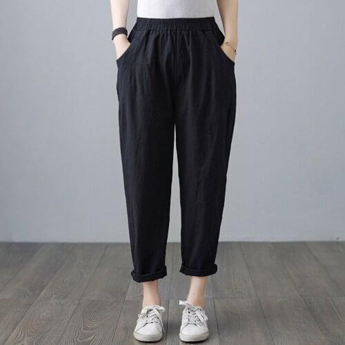 Casual Pants 2021 New Arrival Fashion Womens Pants Cotton High Waist Harem Pants Solid Color Lady Work Pants Vintage Trousers