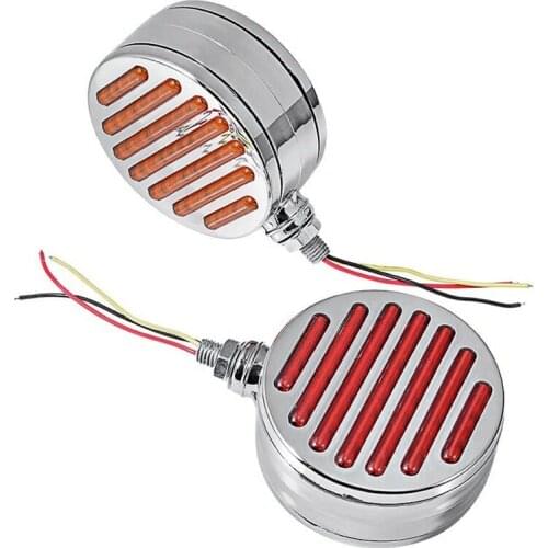 Novel-2 Pcs Double Face Light 4Inch Round Red Amber with Housing Chrome for TRUCK FENDER TAIL CORNER TURN SIGNAL BRAKE LAMP