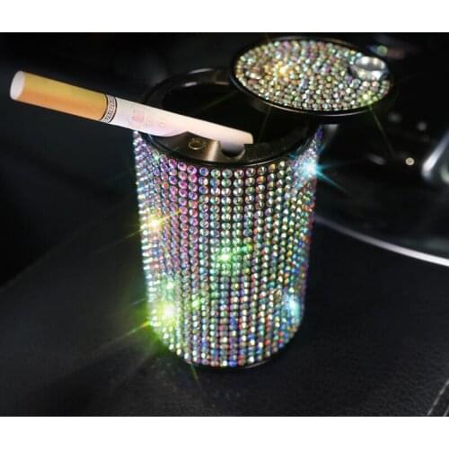 Luxury Crystal Rhinestones Car Ashtray Cup Holder Plastic with Diamond Auto Cigarette Portable High Class Gifts For Women Girls