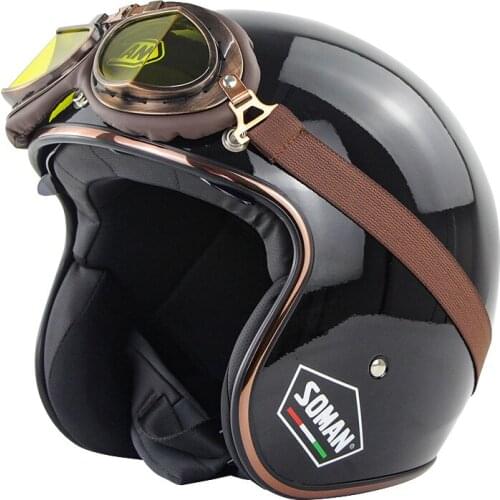 Shiny Black Retro Patinete Chopper Motorbike Helmet 3/4 Helmets Motorcycle Open Face Cascos De Moto Men Goggles Motor Helmet