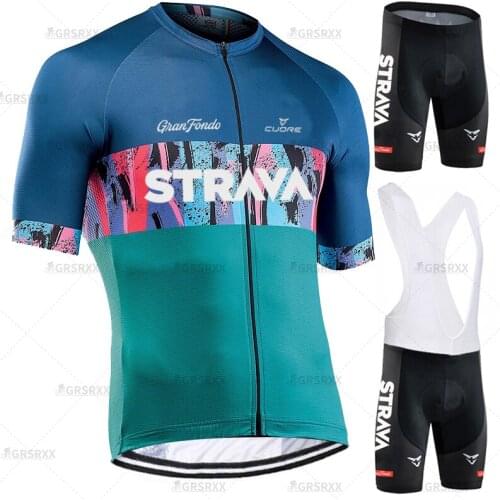 STRAVA Cycling Jersey Set MTB Breathable Cycling Wear Mens Bicycle Race Clothing Anti-UV Bike Uniform Racing Bike Jersey Suit