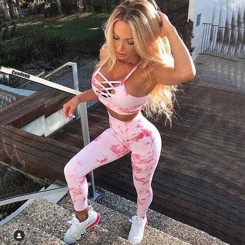 Women Clothing Sportswear Tie Dye Gym Wear High Elastic Seamless Wholesale Sport Suit Fitness Running Leggings Yoga Set