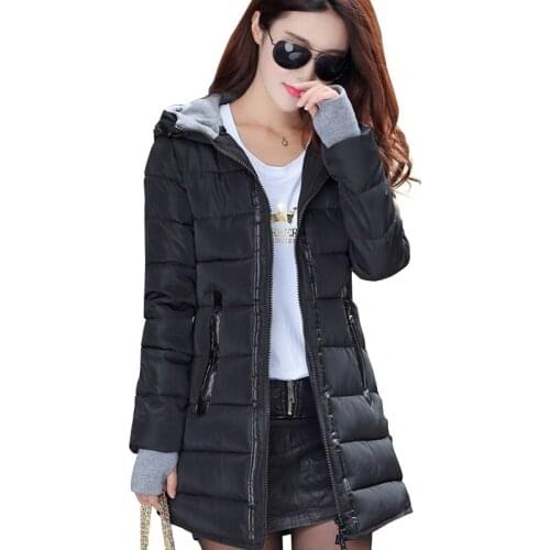 Women winter hooded warm coat slim plus size candy color cotton padded basic jacket female medium-long