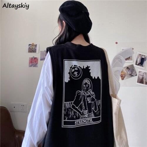 Tanks Women Fall Fashion Cartoon Harajuku BF Style Chic Sleeveless Teens Tank Tops All-match High Street Ins Loose Femme Top