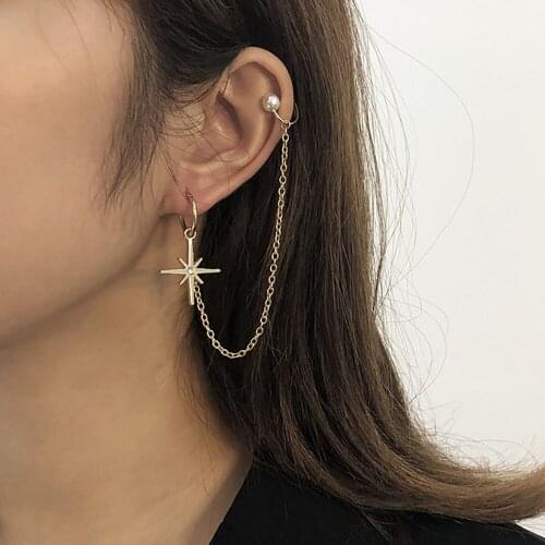 2021 New Vintage Gold Faux Pearl Chain Geometry Set Earring For Women Fashion Crystal Star Pendant Earrings Jewelry Gift