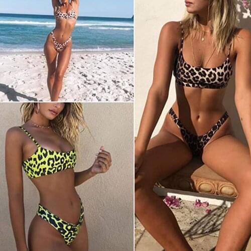 2021 Women Sexy Wear Bikini Female Swimwear Beach Bikini Leopard Beachwear Set BathingSuit Snakeskin Push Up Swimsuit