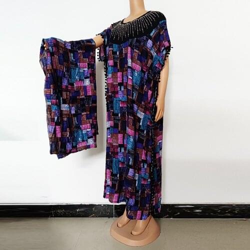 Batwing Sleeved Plaid Printed Loose Dress Women Casual Vintage Summer Plus Size Diamonds Pompom Beach Dresses Vestidos