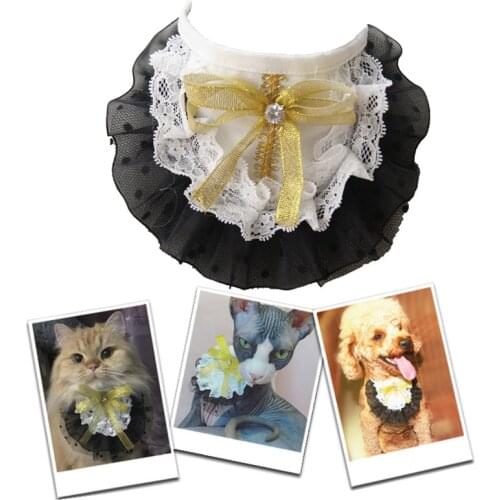 1PC Black lace Princess Bibs Scarf Pet Neckerchief Scarf Cat Dog Collar Adjustable Handmade Saliva Towel for Small Medium Pets