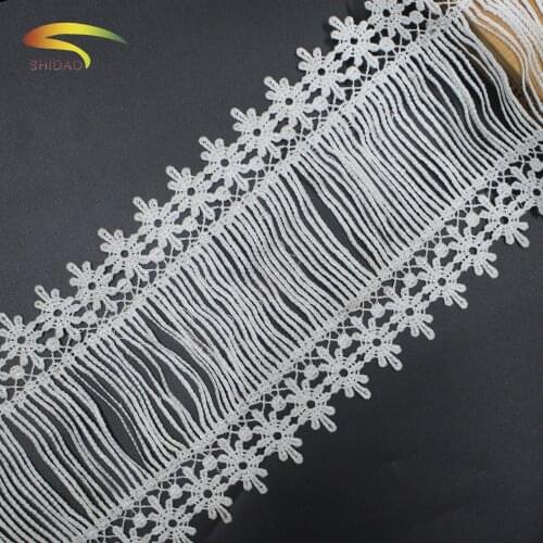 15.9CM Width Lace Sewing Accessories High Quality Polyester White Embroidered Tassel Trim DIY Craft Supplies For Grament