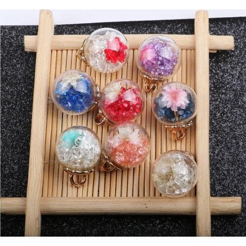 2020 New Type 15x20mm Ball Dry Flower Earrings Pendant Transparent Glass Ball DIY for Making Earrings Bracelets Children Gift