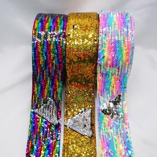 25 Yard Roll 3 inch 75MM Double color Sequin Fabric Reversible Sequin Ribbon