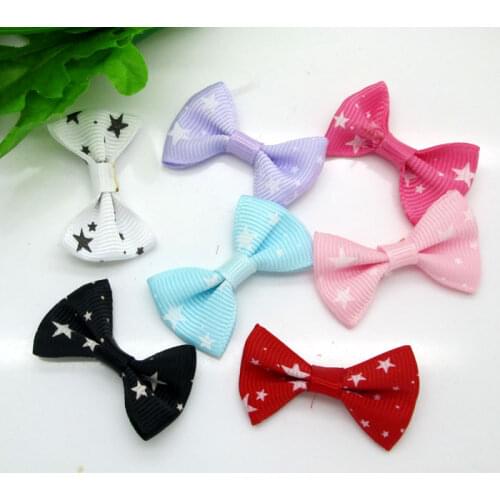 50pcs Mixed Baby Satin Ribbon Star Bowknot Hair Clips Applique DIY Craft Wedding Bow Tie Scrapbooking Decoration 3.5x2.2cm