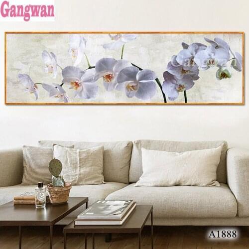 5d home decoration diamond painting beautiful white orchid full drill square round diamond embroidery large art cross stitch