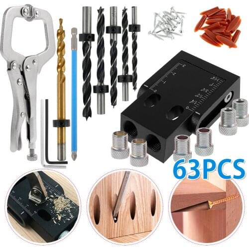 63 PCS Woodworking Pocket Hole Screw Jig Oblique Hole Positioner Locator Angle Drilling Guide Tool Kit Hole Puncher Angle Guide