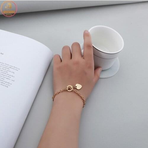 Akizoom Punk Thick Chain Heart Bangles Stainless Steel OT Clasp Bracelet Freeshipping 2 Color Charm for Women Party Jewelry Gift