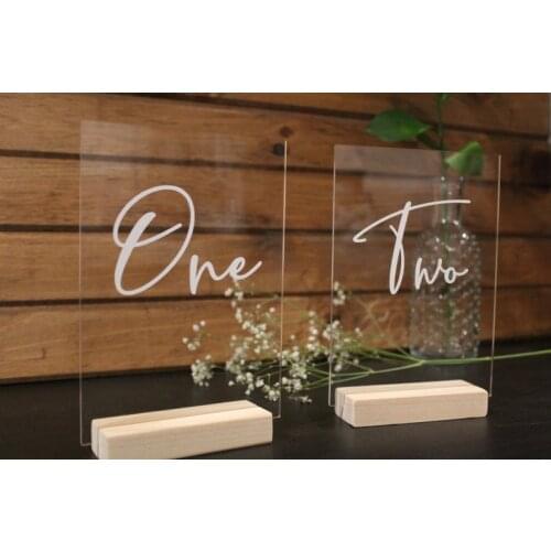 Acrylic Table Numbers with Wooden Base. Wedding Table Numbers. Event Table Numbers. Perspex Table Numbe