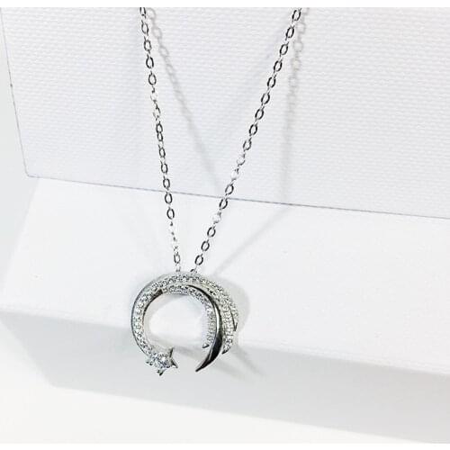 Moon Star Meteor Micro-Inlaid Clavicle Chain Temperament Female Necklace 925 Sterling Silver Meteor Garden Slip Falling