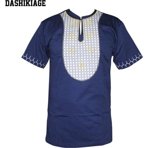 Dashikiage Embroidered Slim African Hippie Dashiki Top For Male Short Sleeve Ankara High Quality T-Shirts