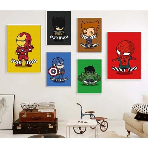 Kids Room Marvel Cartoon Decorative Painting Superhero Avenger Canvas Painting Mural Spider Man Iron Man Captain America Poster