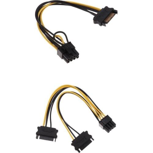 Dual SATA 15P Male To 8P+SATA 15p to (6+2)p PCI-E Express Cable Adapter