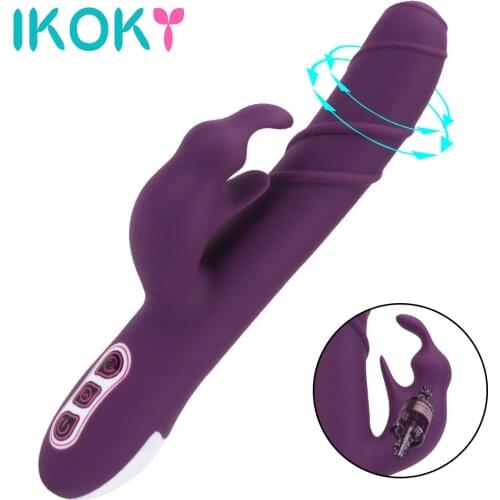 IKOKY Rotating Rabbit Vibrator Wand Vaginal Clitoral Stimulator Dual Motor G Spot Dildo Vibrator Sex Shop Sex Toys for Women