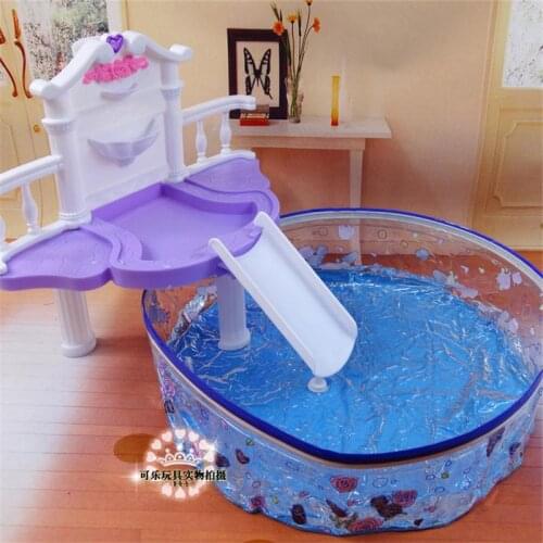 For Barbie Doll Furniture Accessories Toy Summer swimming pool Garden Play Afternoon Tea Bedroom Wardrobe Holiday Gift Girl DIY