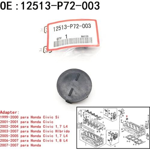 Tapón de cámara trasera, accesorio con sello para Honda CR-V Civic Si/Hybrid/22501023310 L4/1,7 L4/Fit, color negro, 12513P72003
