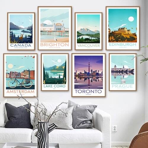 Canada Prague Italy Scotland World City Wall Art Canvas Painting Nordic Posters And Prints Wall Pictures For Living Room Decor