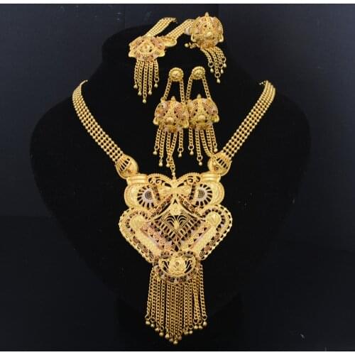 Dubai Gold Jewelry Sets For Women Big Animal Indian Jewelry African Necklace Ring Earring Bangles Wedding tassel Jewelry set