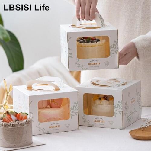 LBSISI Life 10pcs Handle Paper Cake Box With Window Birthday Party Baby Shower Celebrate 4 Inch Handmade Packaging Decoration