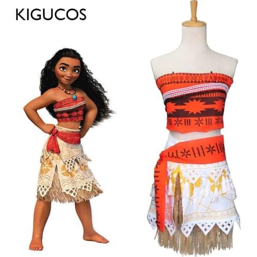 KIGUCOS Princess Moana Cosplay Costume for Adult and Children Costume with Necklace for Women Halloween Costumes Party Outfit