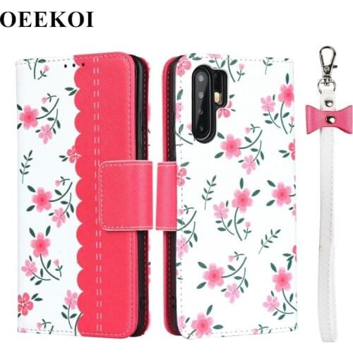OEEKOI Lanyard Flower Print Wallet Leather Flip Case for Huawei P30 Pro