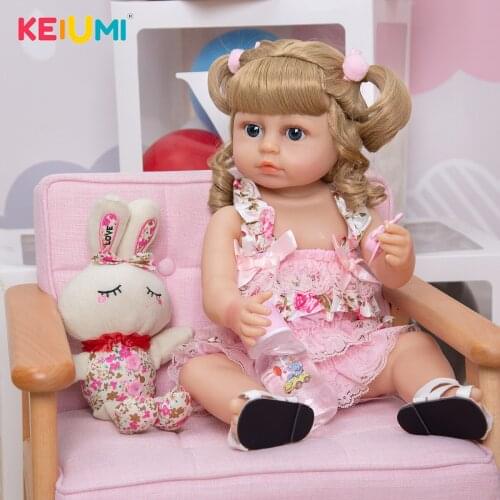 KEIUMI 22 Inch Reborn Girl Baby Dolls Full Body Vinyl Golden Boneca Reborn Toys Waterproof For Kids Birthday Christmas Gifts