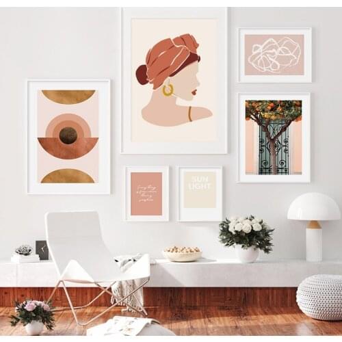 Trendy Abstract Fashion Women Line Painting Pictures Self-adhesive Wall Stickers Wall Art Prints Poster Living Home Decoration