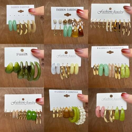 Fashion Leopard Acrylic Hoop Earrings Set For Women Geometirc Gold Metal Hoop Earrings Brincos 2021 Trend Jewelry Party