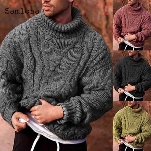 Men Fashion 2020 Autumn Turtleneck Sweaters Vinatge Pleated Lantern Sleeve Winter Warm Clothes Mens Knitted Sweater Pullovers