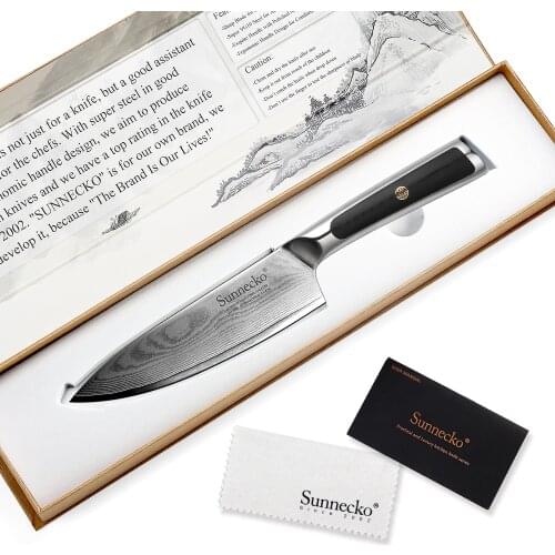 SUNNECKO 6.5" Damascus Steel Chefs Knife Japanese VG10 Core Blade Razor Sharp Kitchen Knives G10 Handle Chef Meat Slicing Cut