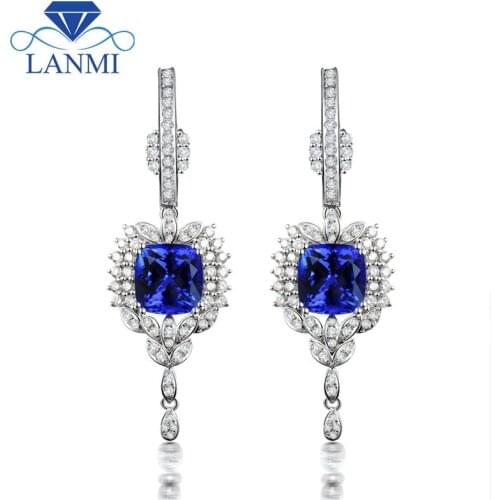 Solid 18k Gold Drop Earrings, Natural Tanzanite Earrings For Women Cushion Cut Natural Gemstone Diamond Jewelry WP062