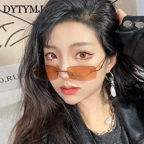 DYTYMJ Rimless Sunglasses Small Frame Rectangle Sunglasses Women Vintage Square Sun Glasses for Men Shades for Women Wholesale