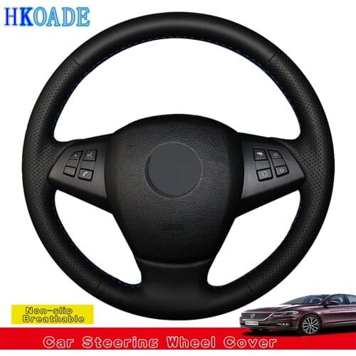 DIY Hand-stitched Black Non-slip And Breathable Artificial Leather Car Accessories Steering Wheel Cover For BMW E70 X5 2008-2013