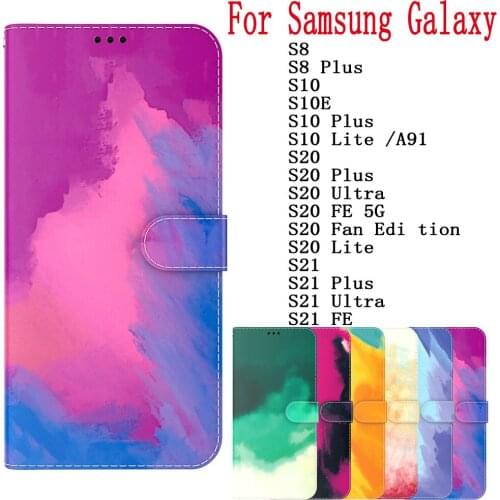 Sunjolly For Samsung Galaxy S8 S10 Plus S10E S10 Lite S20 S21 Plus Ultra FE Case Leather Case Flip Card Wallet Stand Cover coque