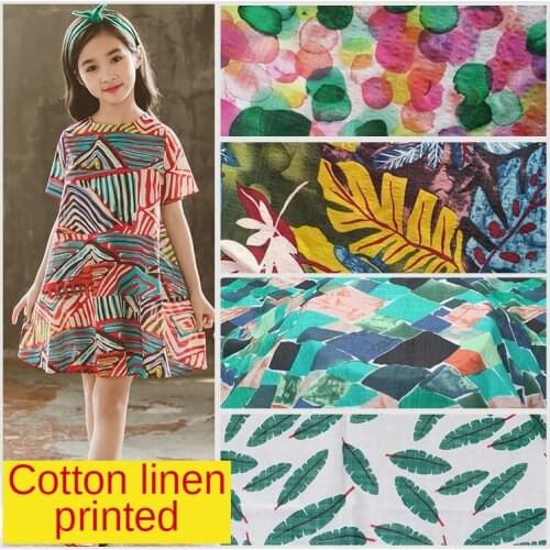 Flower Printed Cotton Linen Fabric By The Yard for Kids Dress Skirt Pants Clothes Sewing Floral Striped Bubble Textileper Meter