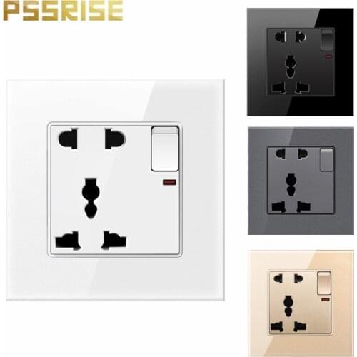 G11 13A Universal five-hole Socket with switch Tempered Glass panel Wall Outlet Grounded household power socket home improvement
