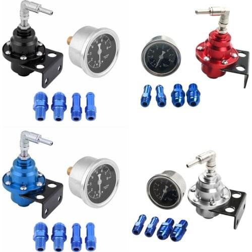 4 Color Universal Adjustable Aluminum Fuel Pressure Regulator With Gauge Kit Black Red Silver Blue Auto Fuel Pressure Regulator