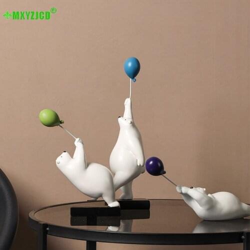 Hot Resin Balloon Polar Bear Ornaments In Hand Living Room Entrance TV Cabinet Girl Art Female Gifts Home Decoration Crafts