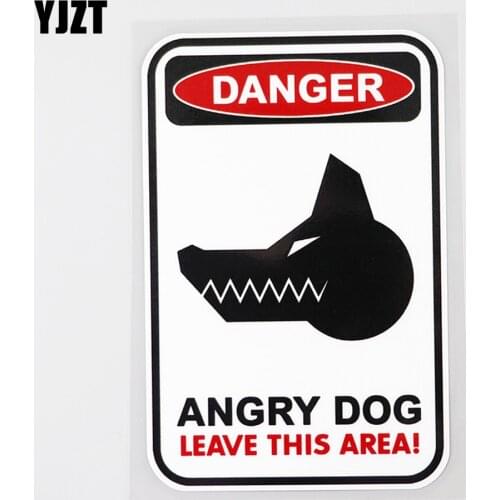 YJZT 9.2CM×14.2CM Funny Warning Sign Danger Angry Dog Decal PVC Car Sticker 12C-0481
