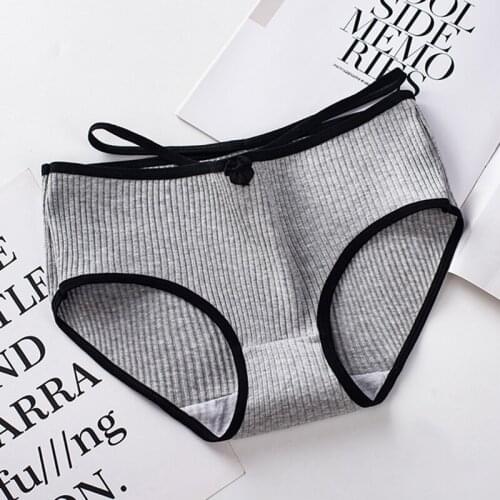 Womens Cotton Seamless Panties with Bow Belt Female Sexy Low-Rise Soft Comfort Underwear Skin-friendly Lady Striped Lingerie